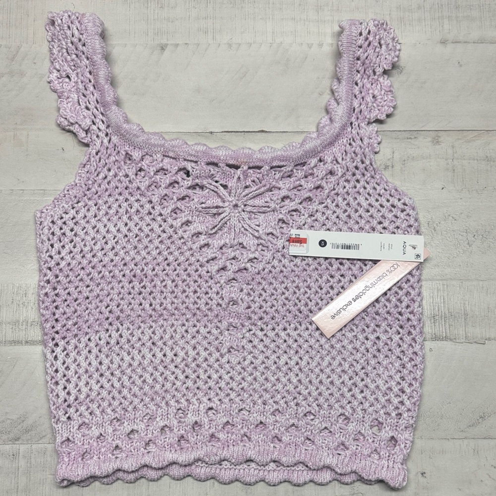 Aqua Womens Cotton Eyelet Tank Top In LAVENDER